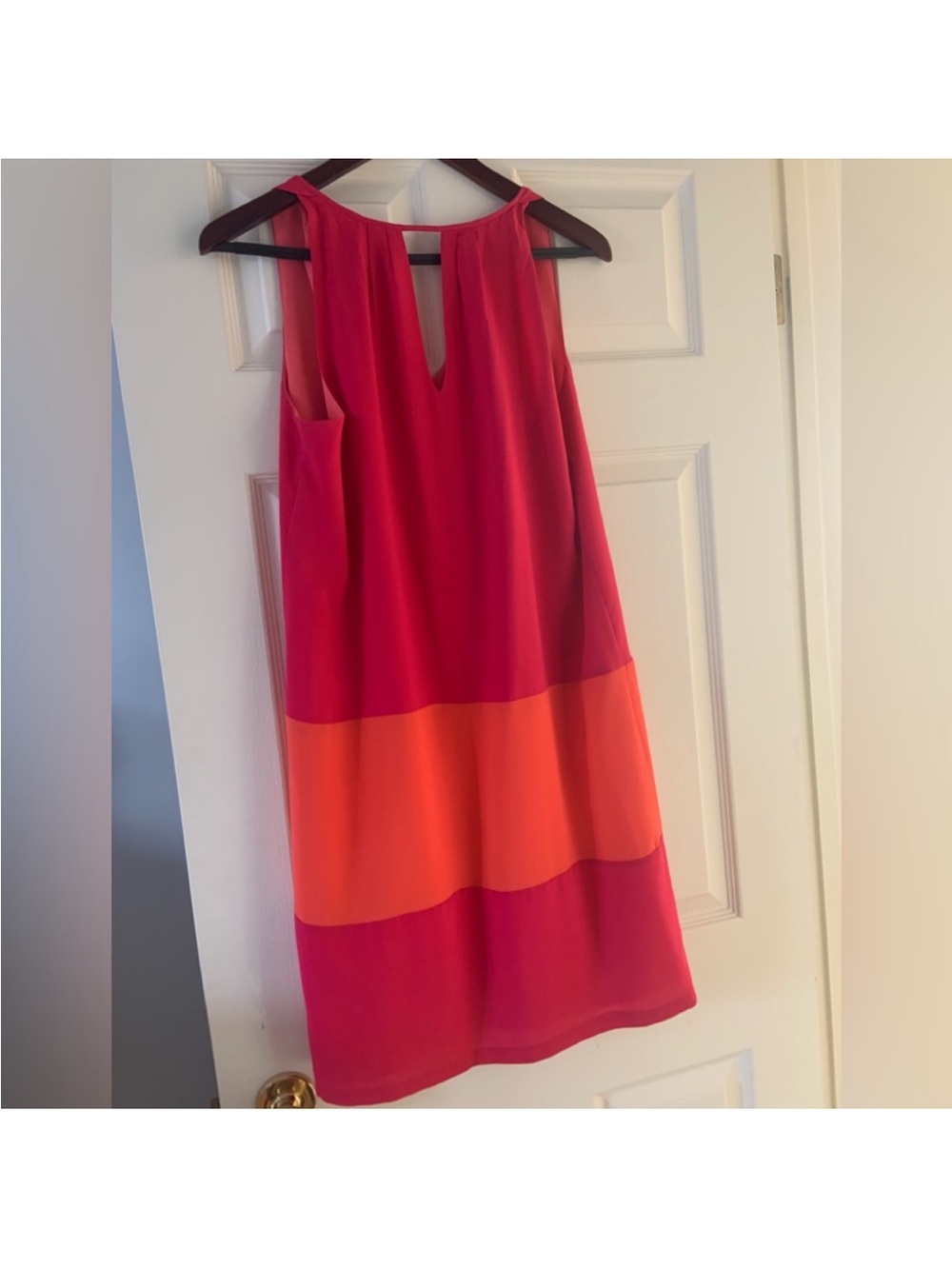 Great Pink and Orange Colorblock Sleeveless Shift Dress